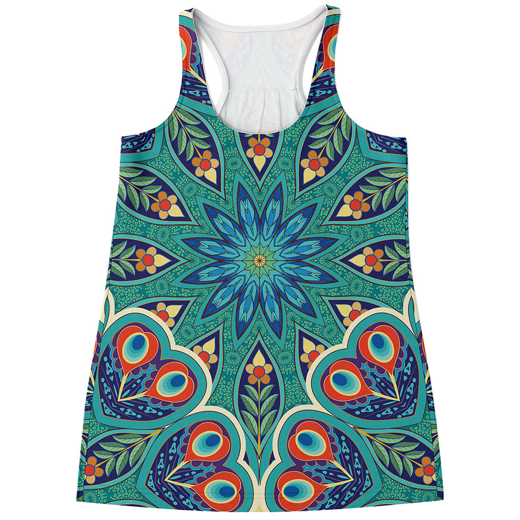Peacock Feather Floral Pattern Print Women's Racerback Tank Top