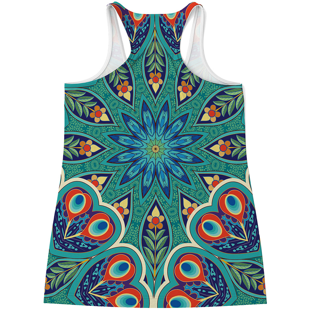 Peacock Feather Floral Pattern Print Women's Racerback Tank Top