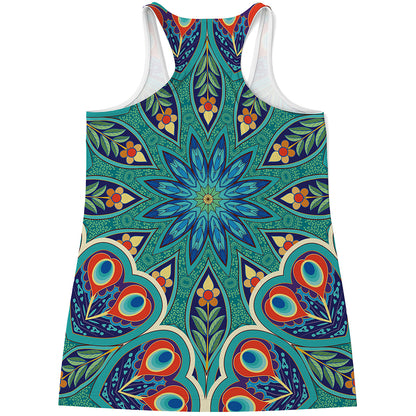 Peacock Feather Floral Pattern Print Women's Racerback Tank Top