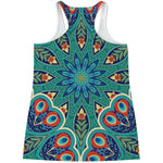 Peacock Feather Floral Pattern Print Women's Racerback Tank Top