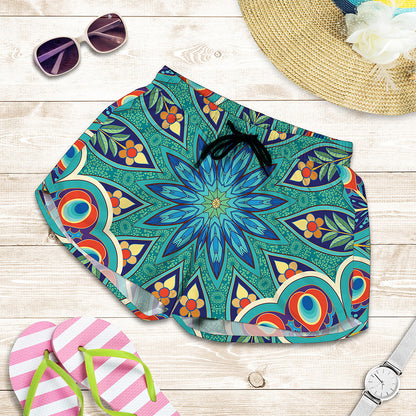Peacock Feather Floral Pattern Print Women's Shorts