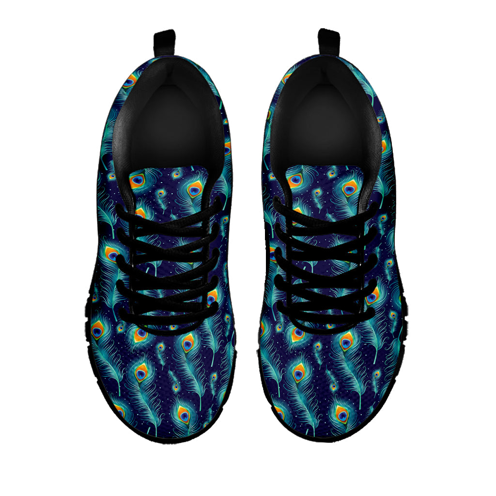 Peacock Feather Pattern Print Black Sneakers