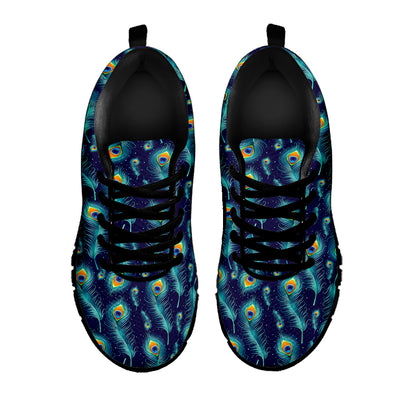 Peacock Feather Pattern Print Black Sneakers