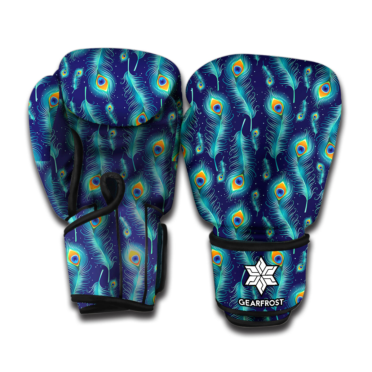 Peacock Feather Pattern Print Boxing Gloves