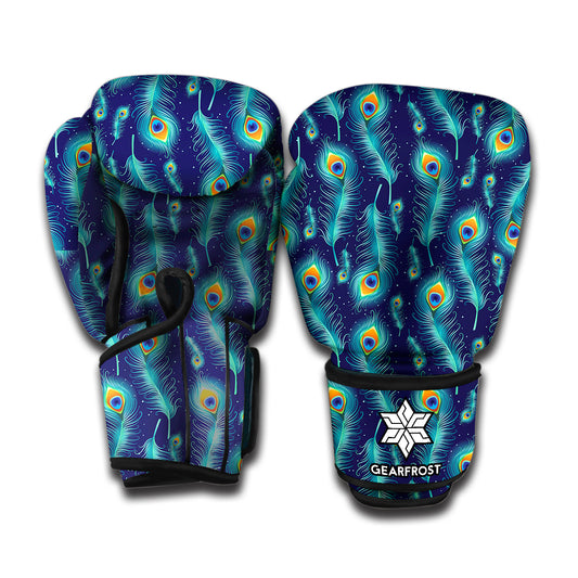 Peacock Feather Pattern Print Boxing Gloves