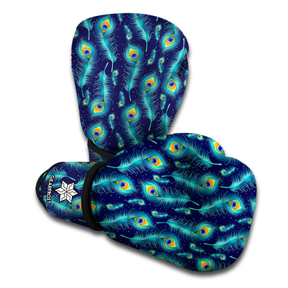 Peacock Feather Pattern Print Boxing Gloves