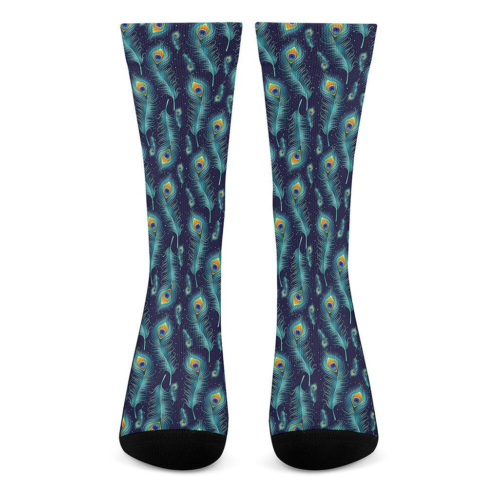 Peacock Feather Pattern Print Crew Socks