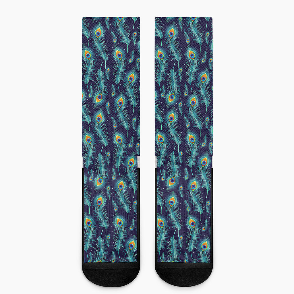 Peacock Feather Pattern Print Crew Socks