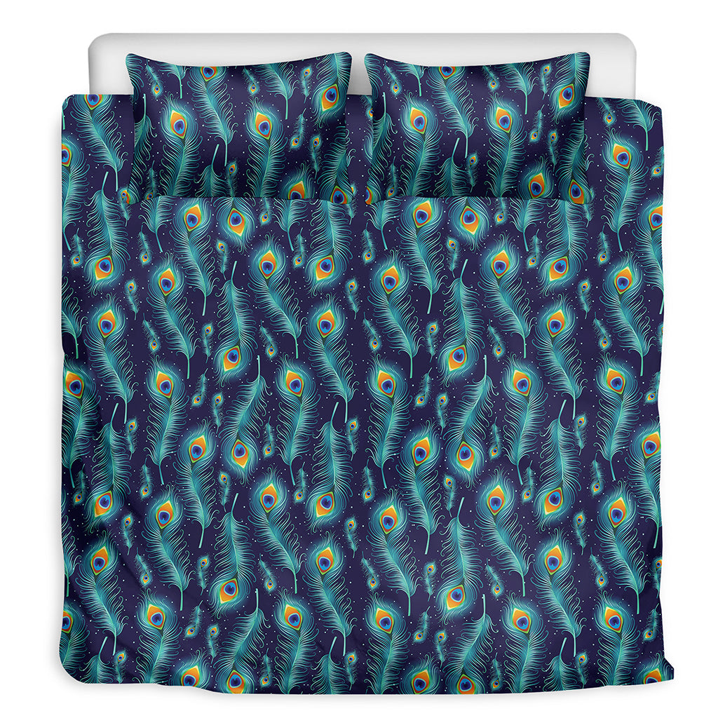 Peacock Feather Pattern Print Duvet Cover Bedding Set