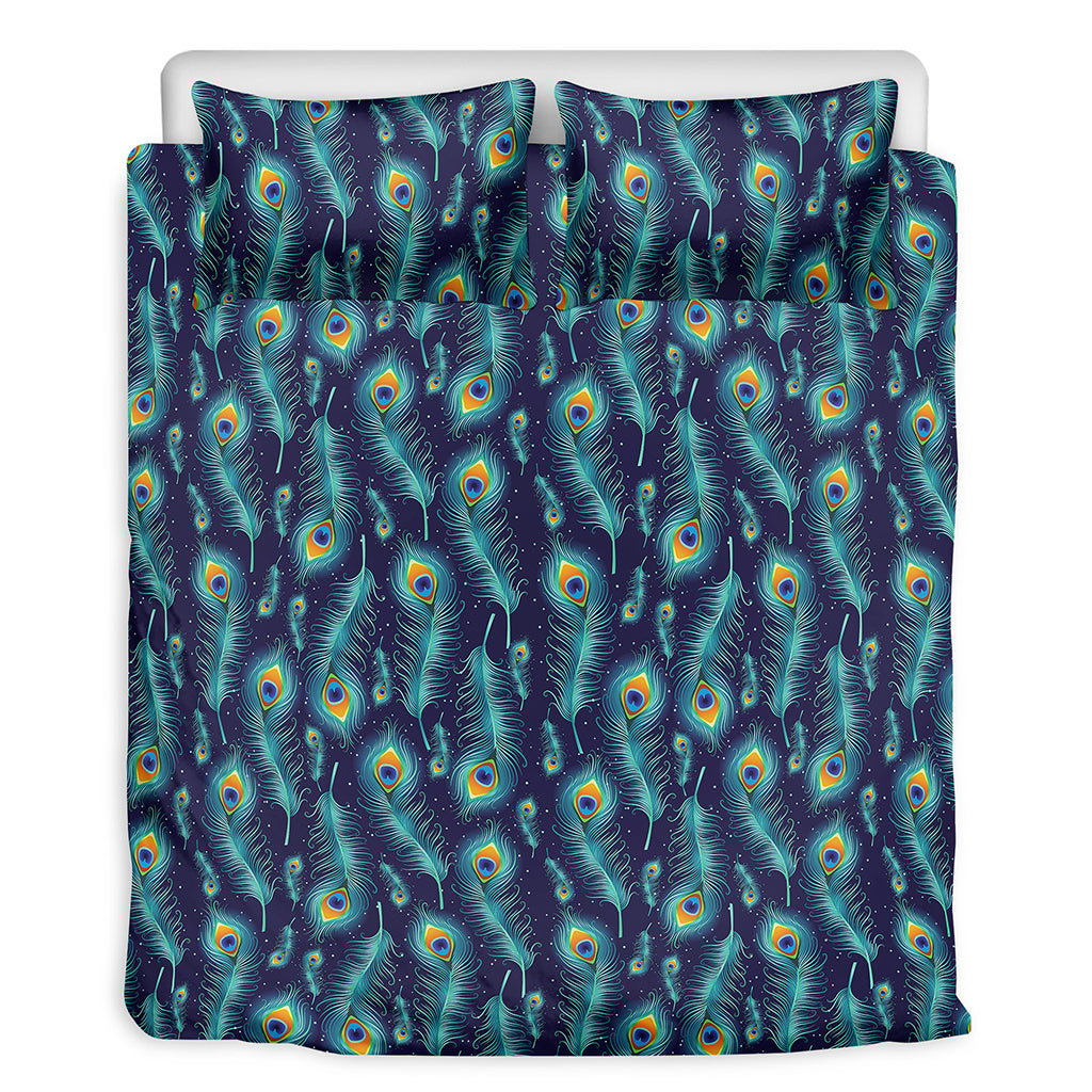 Peacock Feather Pattern Print Duvet Cover Bedding Set