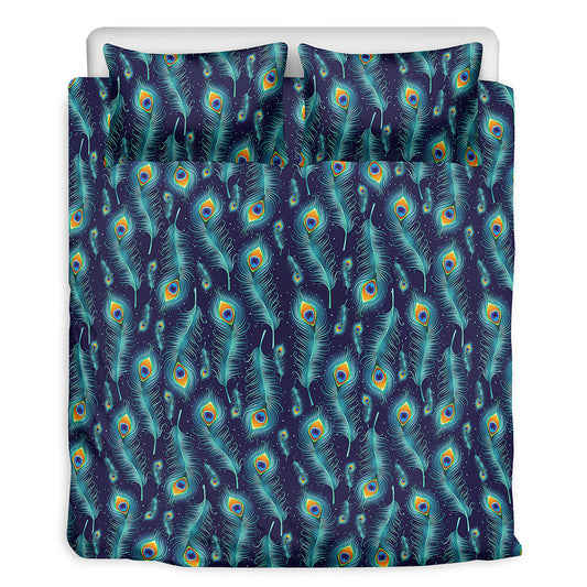 Peacock Feather Pattern Print Duvet Cover Bedding Set
