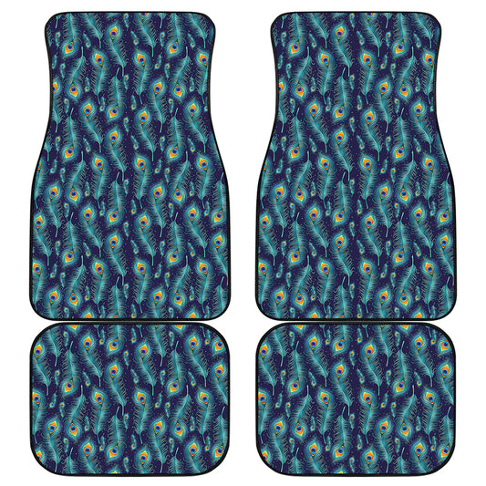 Peacock Feather Pattern Print Front and Back Car Floor Mats
