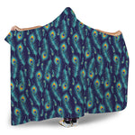 Peacock Feather Pattern Print Hooded Blanket