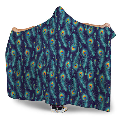 Peacock Feather Pattern Print Hooded Blanket