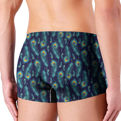Peacock Feather Pattern Print Men's Boxer Briefs