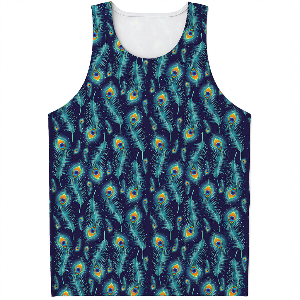 Peacock Feather Pattern Print Men's Tank Top