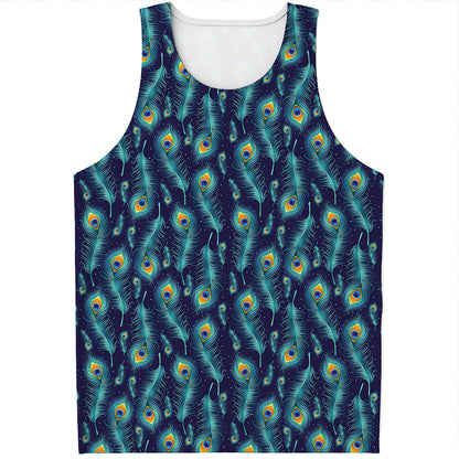 Peacock Feather Pattern Print Men's Tank Top