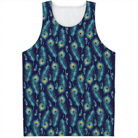 Peacock Feather Pattern Print Men's Tank Top