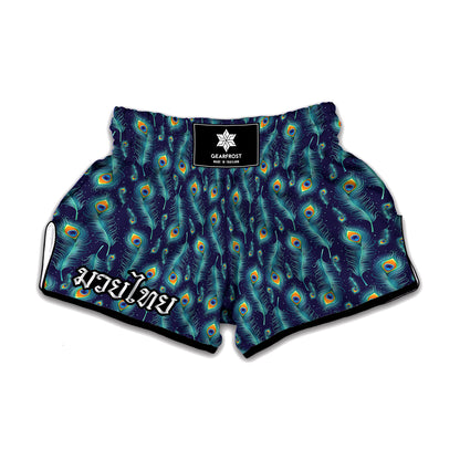 Peacock Feather Pattern Print Muay Thai Boxing Shorts