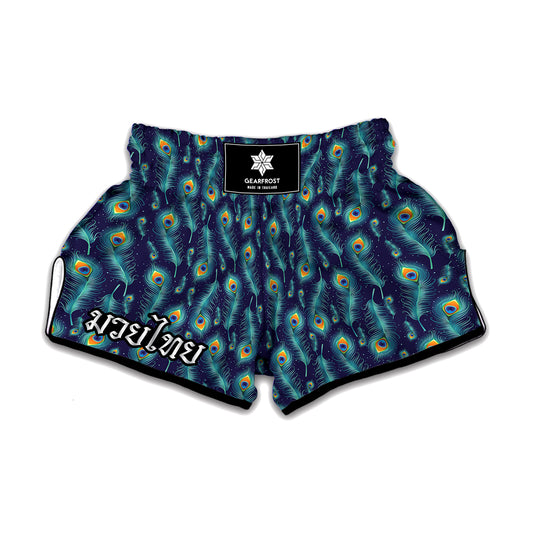 Peacock Feather Pattern Print Muay Thai Boxing Shorts
