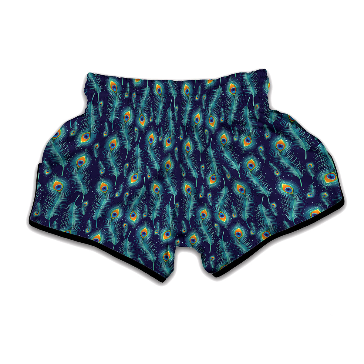 Peacock Feather Pattern Print Muay Thai Boxing Shorts