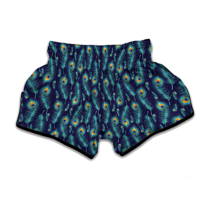 Peacock Feather Pattern Print Muay Thai Boxing Shorts