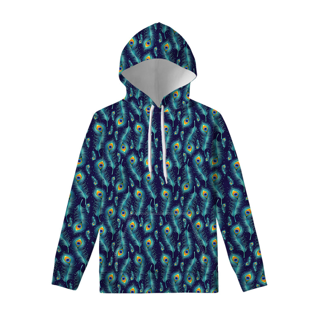 Peacock Feather Pattern Print Pullover Hoodie