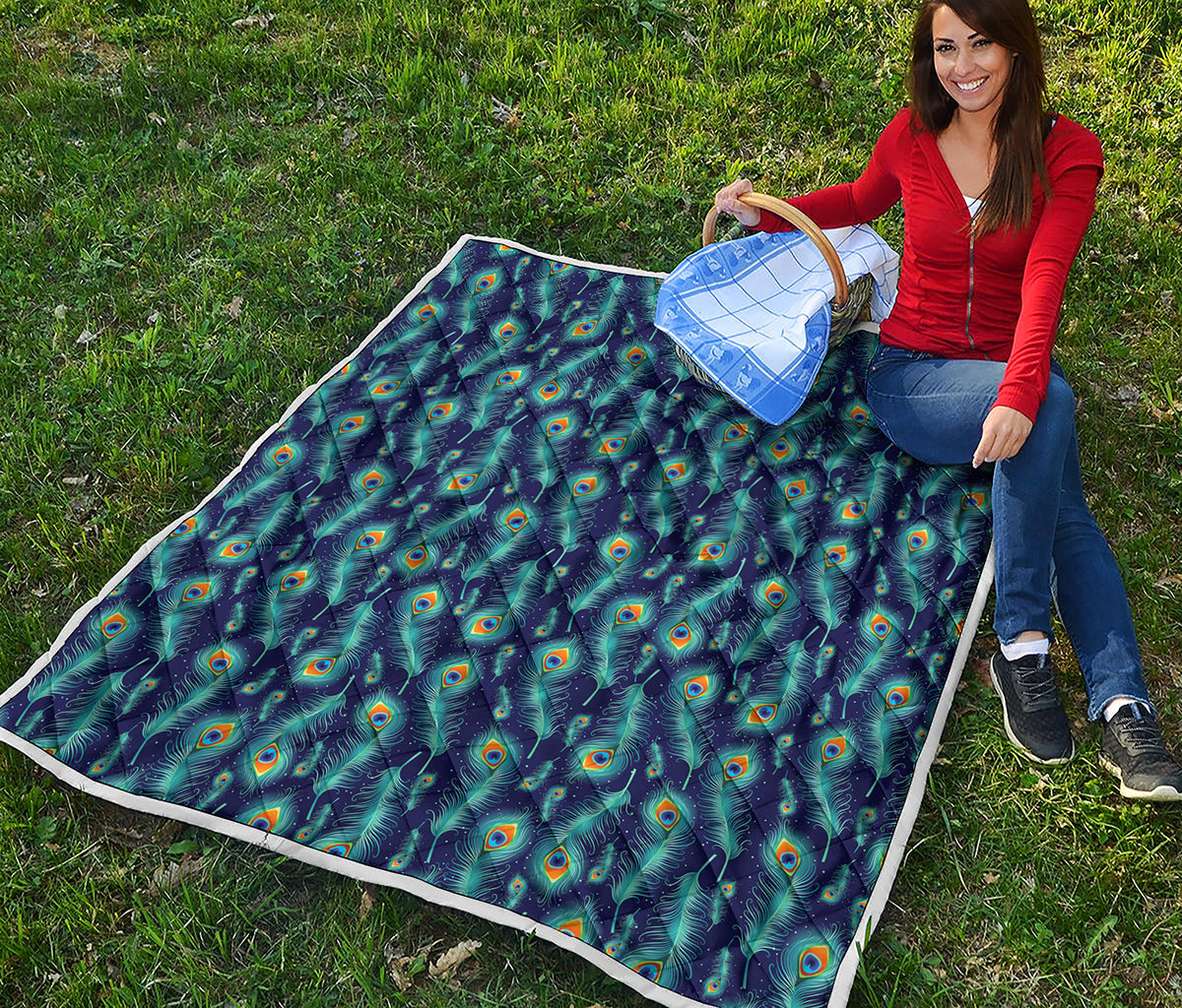Peacock Feather Pattern Print Quilt
