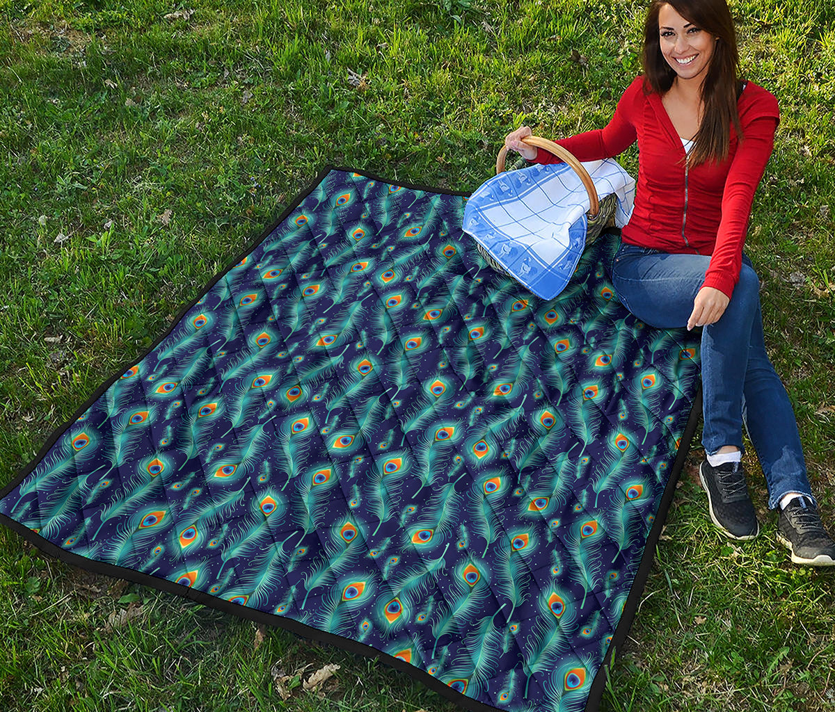 Peacock Feather Pattern Print Quilt