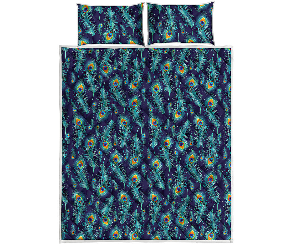 Peacock Feather Pattern Print Quilt Bed Set