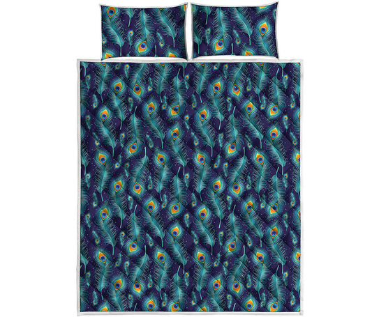 Peacock Feather Pattern Print Quilt Bed Set