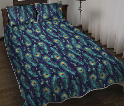 Peacock Feather Pattern Print Quilt Bed Set