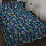 Peacock Feather Pattern Print Quilt Bed Set