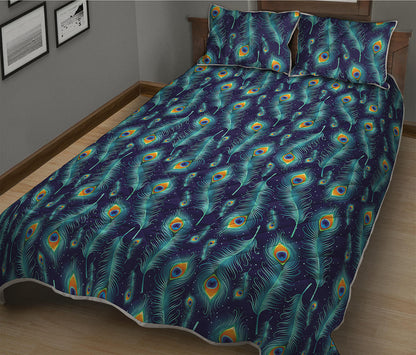 Peacock Feather Pattern Print Quilt Bed Set