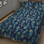 Peacock Feather Pattern Print Quilt Bed Set