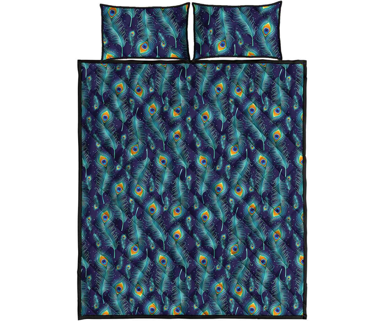 Peacock Feather Pattern Print Quilt Bed Set