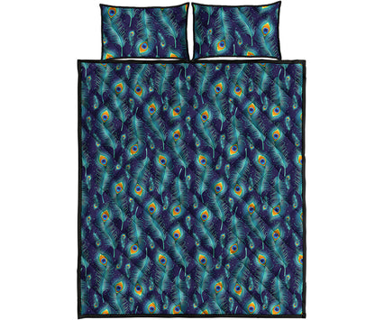 Peacock Feather Pattern Print Quilt Bed Set