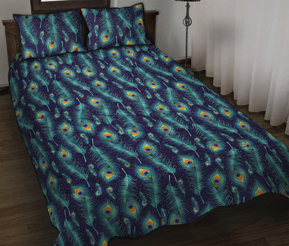 Peacock Feather Pattern Print Quilt Bed Set