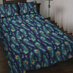 Peacock Feather Pattern Print Quilt Bed Set