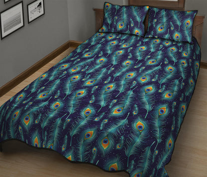 Peacock Feather Pattern Print Quilt Bed Set
