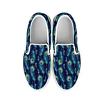 Peacock Feather Pattern Print White Slip On Shoes
