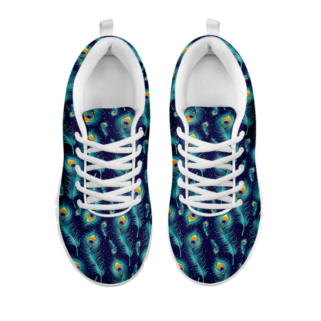 Peacock Feather Pattern Print White Sneakers