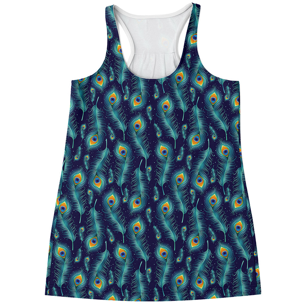 Peacock Feather Pattern Print Women's Racerback Tank Top