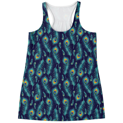 Peacock Feather Pattern Print Women's Racerback Tank Top