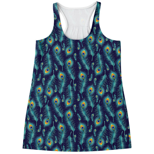 Peacock Feather Pattern Print Women's Racerback Tank Top