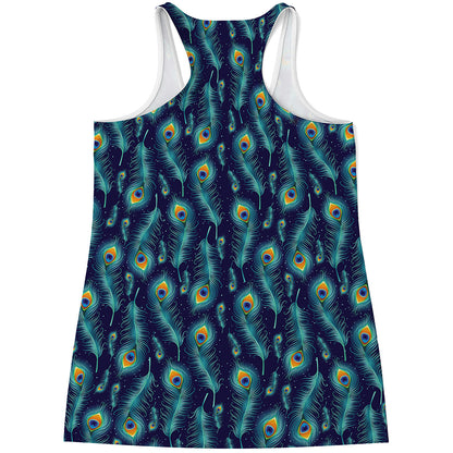 Peacock Feather Pattern Print Women's Racerback Tank Top