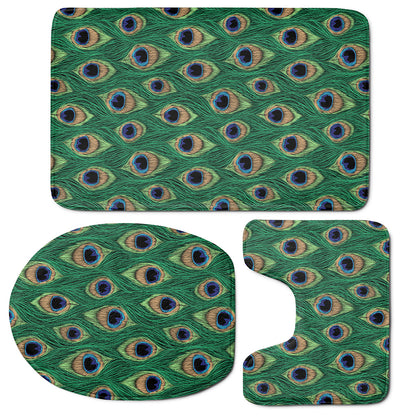 Peacock Tail Pattern Print 3 Piece Bath Mat Set