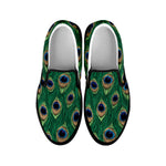 Peacock Tail Pattern Print Black Slip On Shoes