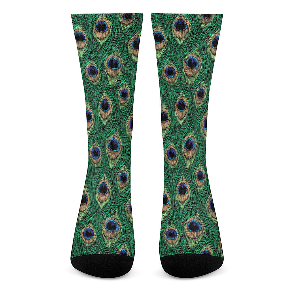 Peacock Tail Pattern Print Crew Socks