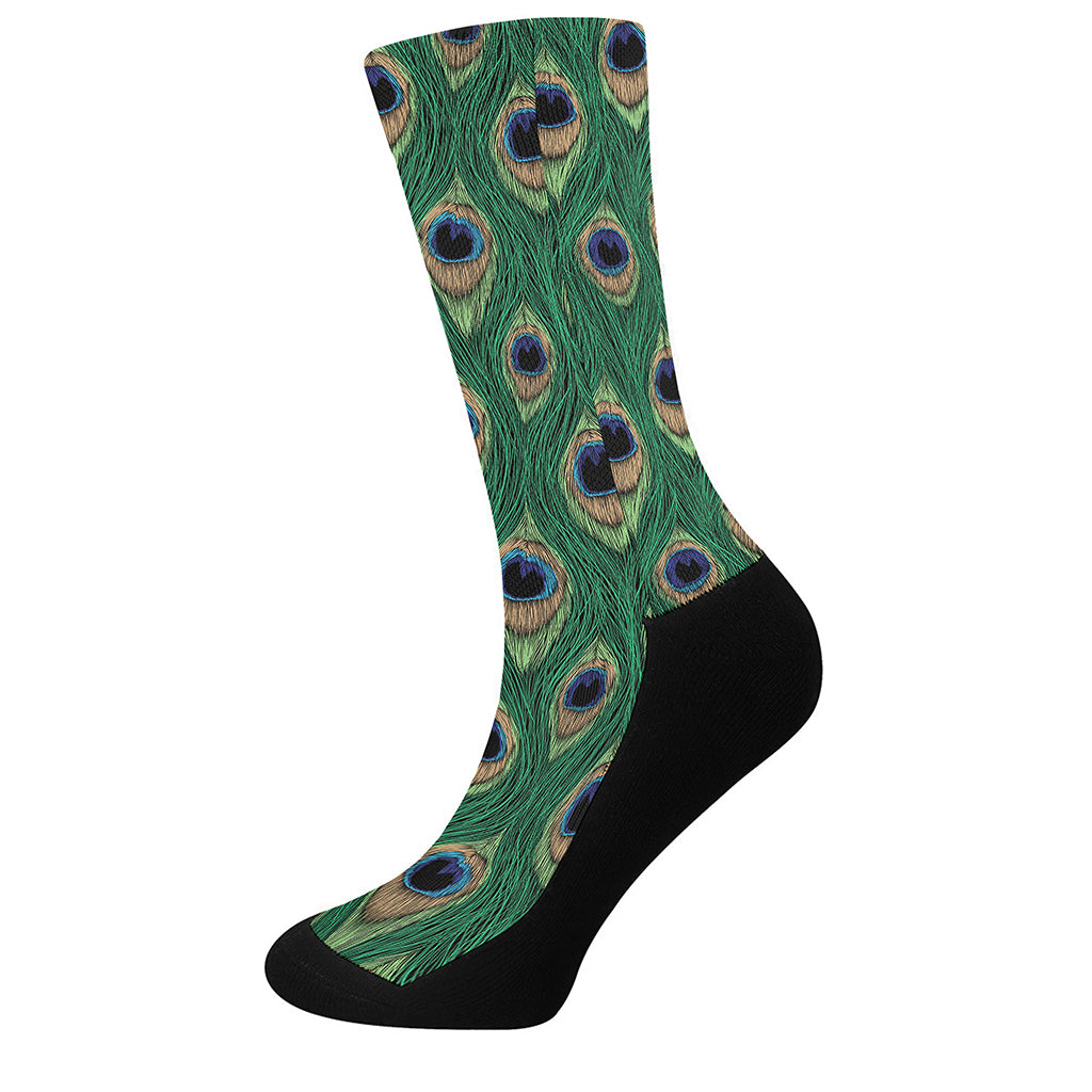 Peacock Tail Pattern Print Crew Socks